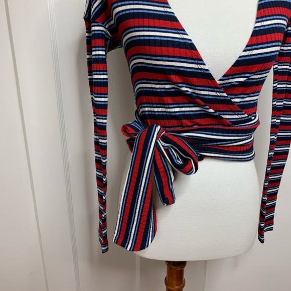 Free People Striped Vneck Crop Wrap Top - Picture 2 of 5